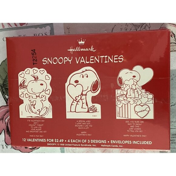 Peanuts Snoopy Happy Valentines Day Hallmark Cards New Box of 12 NOS - Picture 3 of 11